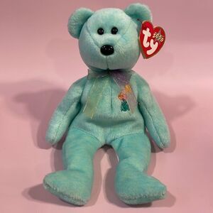 2000 Vintage Ty Beanie Baby Ariel the Green Bear Excellent Condition NWT 9” tall